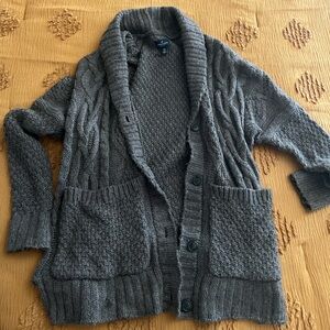 American Eagle Outfitters Gray Cardigan Sweater with Textured Knit